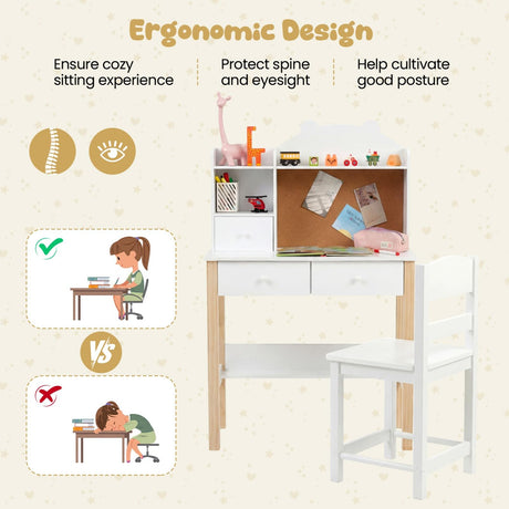 HONEY JOY Kids Desk and Chair Set, Wooden Children Study Table