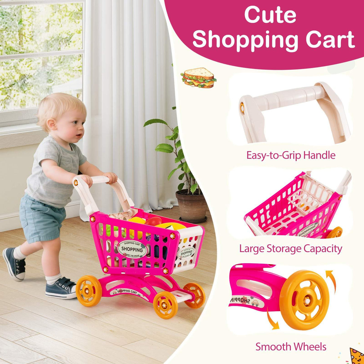 76PCS Supermarket Playset, Kids Pretend Play Grocery Store Set with Shopping Cart