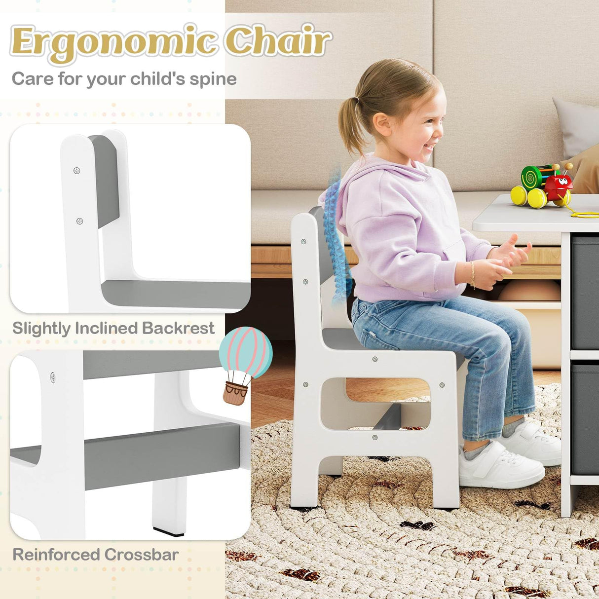 HONEY JOY Kids Table and Chair Set, Toddler Wooden Activity Table