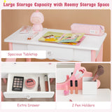 HONEY JOY Kids Vanity Table & Stool Set, 2-in-1 Children Makeup Dressing Table w/Mirror, Chair, Drawer, Pen Holders & Detachable Top