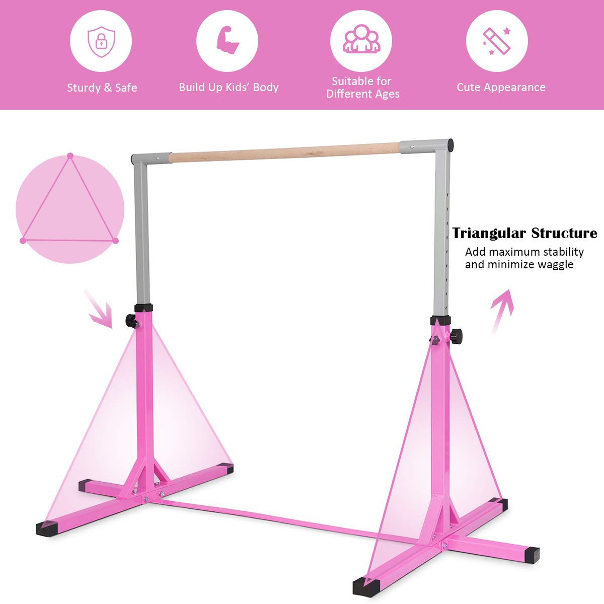 BABY JOY Kids Gymnastic Training Bar, 90 to 150cm Height Adjustable Expandable Exercise Horizontal Kip Bar w/Double Locking Mechanism