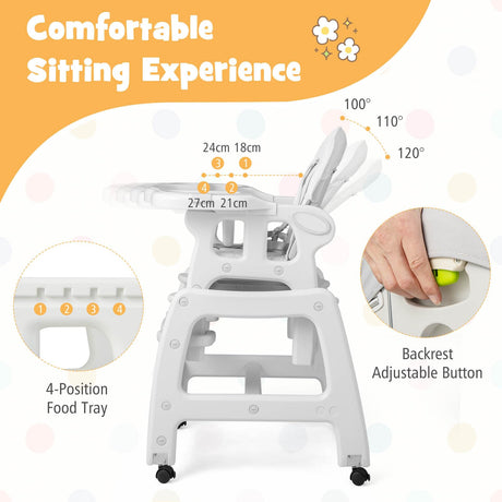 BABY JOY 3-in-1 Baby High Chair, Convertible Feeding Chair Toddler Table Chair Set w/Removable 4-Position Tray, Seat Cushion