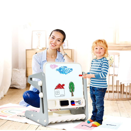 BABY JOY Kids Table & Chair, 2 in 1 Toddler Art Easel
