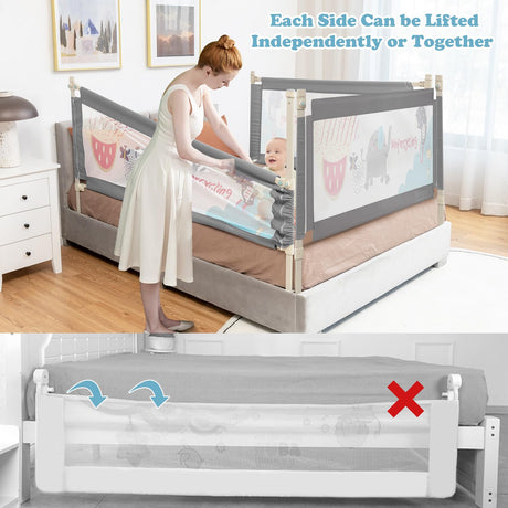 176CM Toddler Bedrail, 72.5-101.5 CM Extra Tall Bed Guardrail w/Anti-Collision Cotton