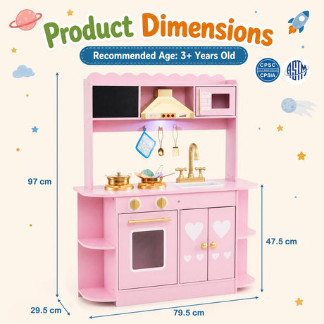 HONEY JOY Wooden Play Kitchen for Kids Toddlers w/Storage