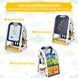 BABY JOY 3 in 1 Kids Art Easel, Double Sided Whiteboard & Chalkboard w/Book Storage Rack
