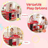 Kids Grocery Store Playset, Wooden Pretend Play Supermarket w/Shopping Cart