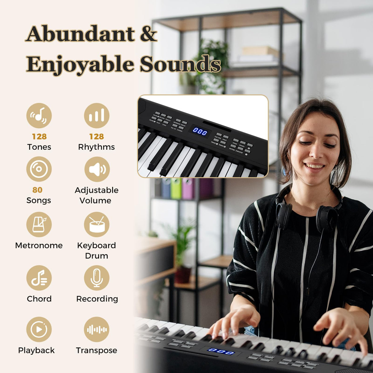 61-Key Foldable Piano Keyboard, Full-size Electronic Keyboard w/MIDI & Split Function
