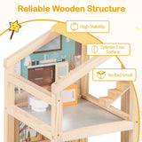 Wooden Dollhouse for Kids, Modern Family Pretend Playhouse w/Furniture Pieces & Figures
