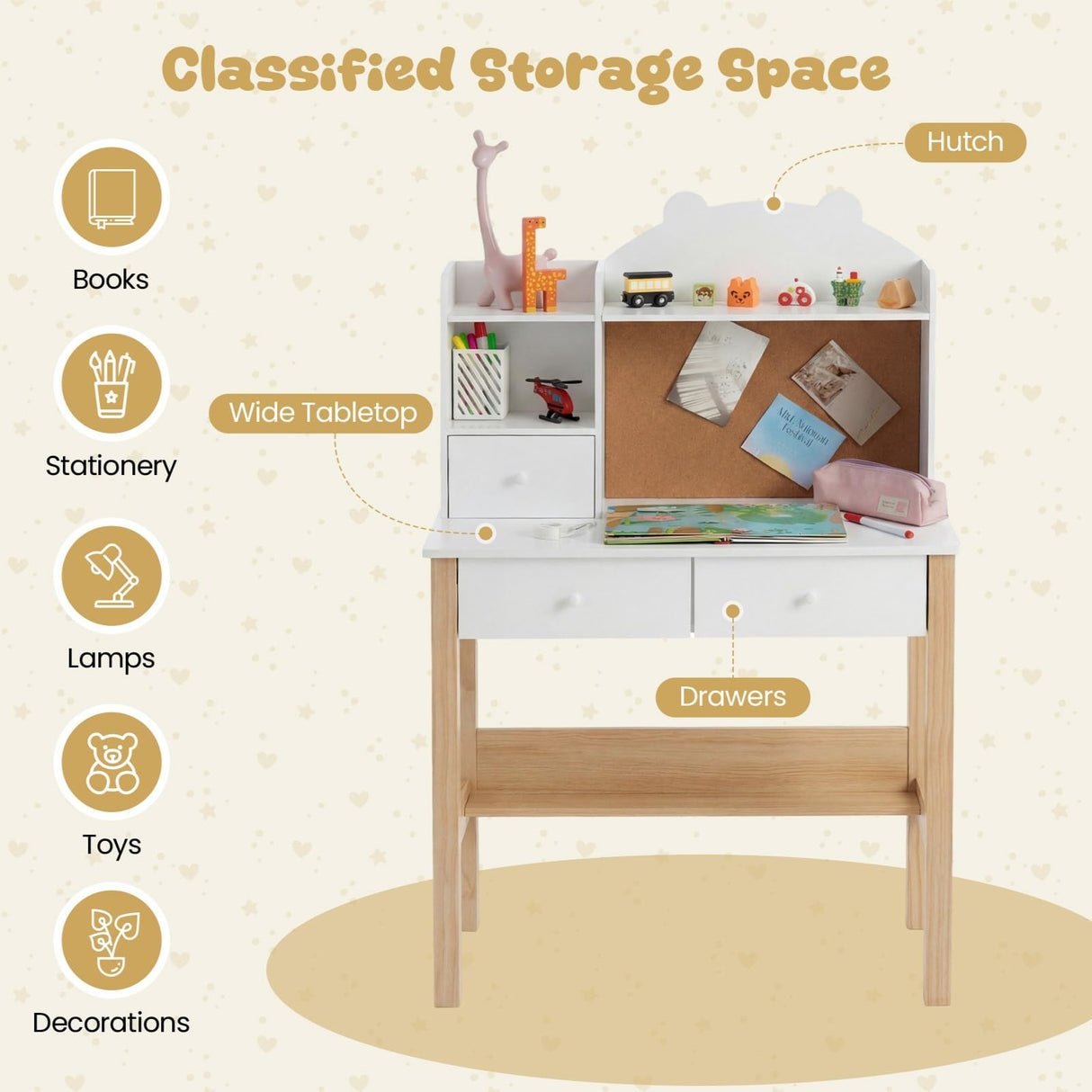HONEY JOY Kids Desk and Chair Set, Wooden Children Study Table