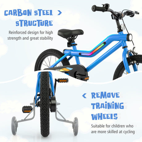 16” LED Lighted Kids Bike, Carbon Steel Children Bicycle, 95% Pre-Assembled