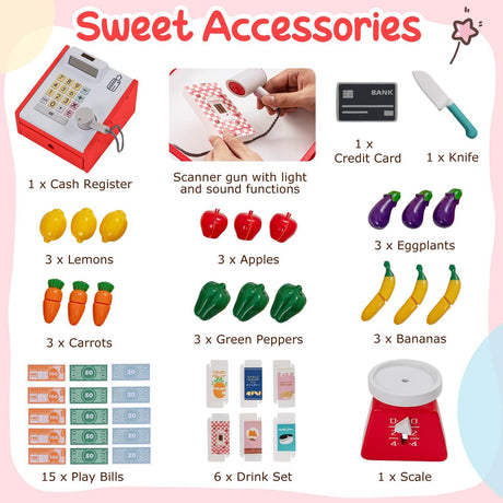 Kids Grocery Store Playset, Wooden Pretend Play Supermarket w/Shopping Cart