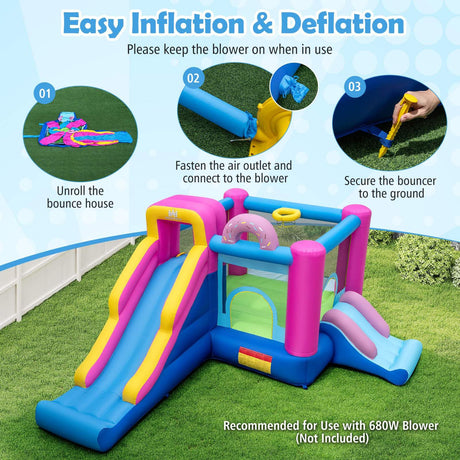 Inflatable Bounce House with Long Slides and Jumping Area