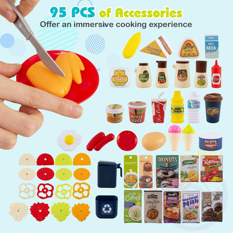 95 PCS Kids Kitchen Playset, Pretend Play Kitchen