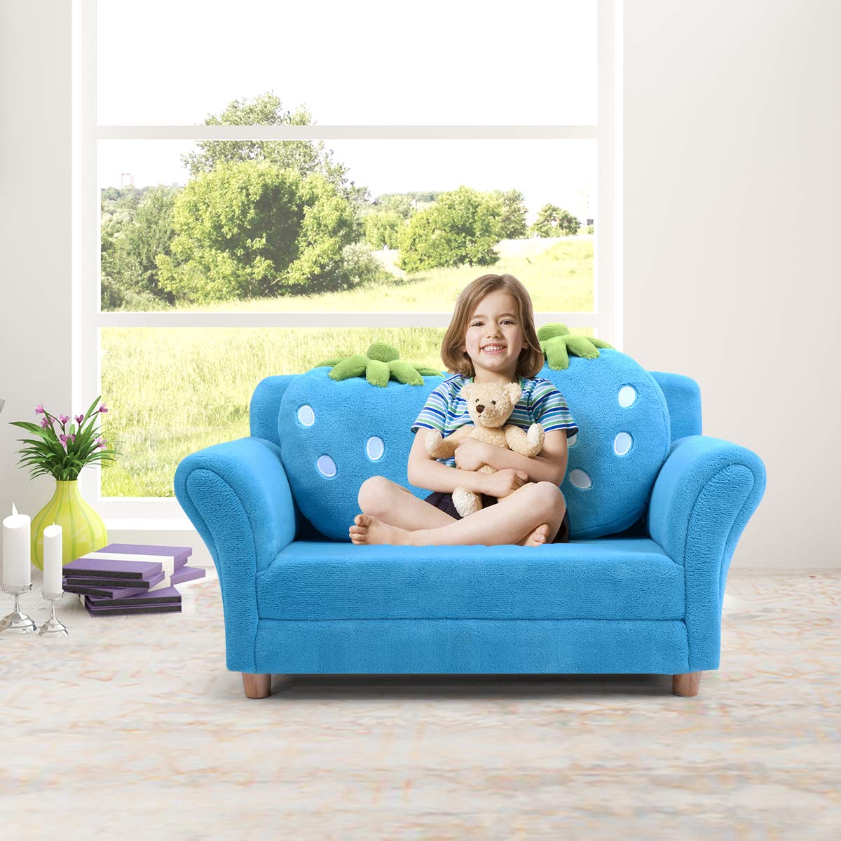 BABY JOY Toddler Couch with 2 Strawberry Pillows Children Upholstered Babyjoy