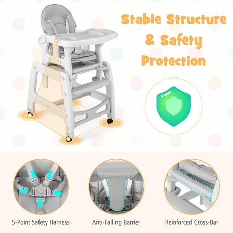 BABY JOY 3-in-1 Baby High Chair, Convertible Feeding Chair Toddler Table Chair Set w/Removable 4-Position Tray, Seat Cushion