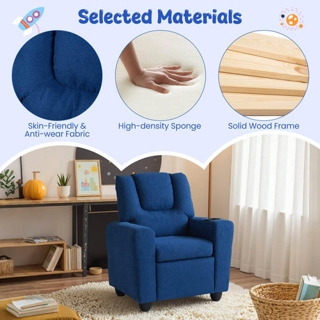 Kids Recliner Chair, PU Leather Push Back Toddler Sofa with Cup Holder