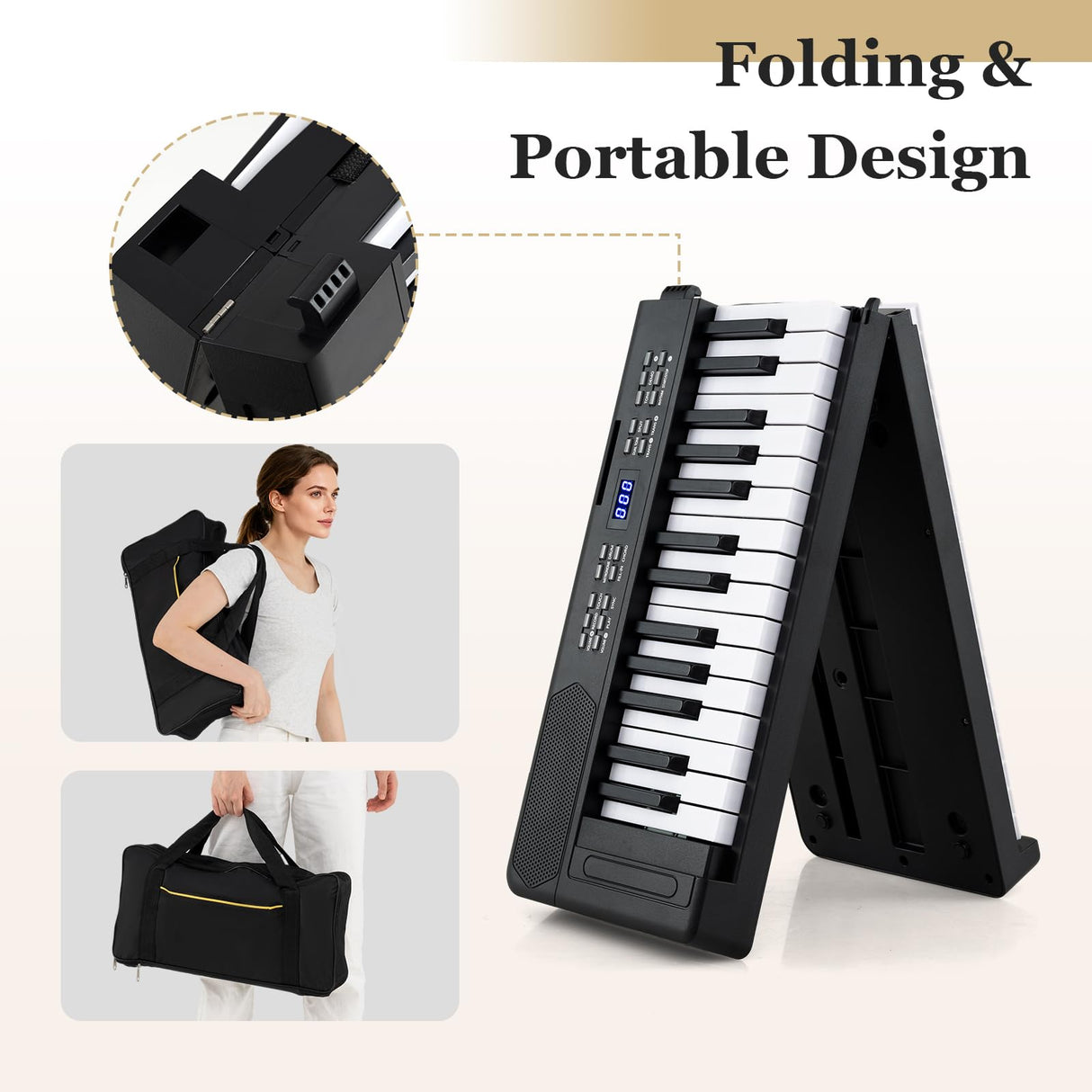 61-Key Foldable Piano Keyboard, Full-size Electronic Keyboard w/MIDI & Split Function