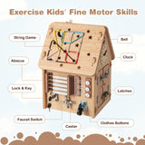 HONEY JOY Kids Montessori Busy House Toy, Wooden Multi-Purpose Play House w/Interior Storage Space