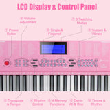 HONEY JOY 61 Key Piano Keyboard, Portable Electronic Keyboard Piano with Lighted Keys, LCD Screen (Pink)