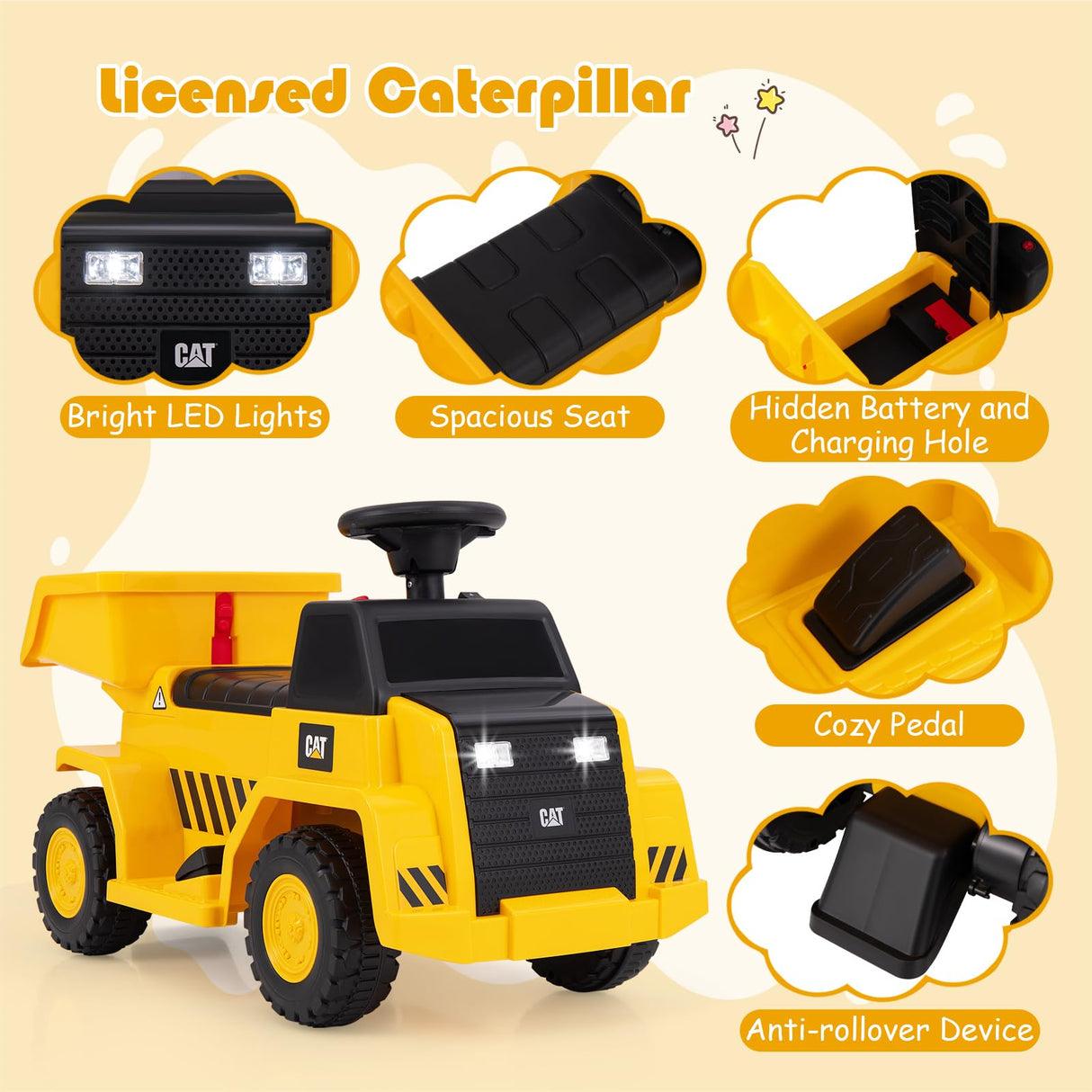 HONEY JOY Licensed Caterpillar Ride on Dump Truck