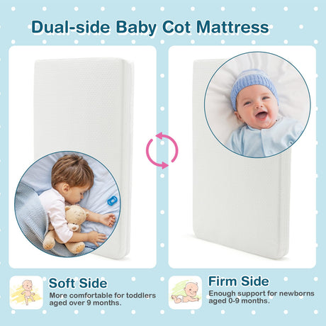 BABY JOY 97 x 68 cm Baby Cot Mattress, Dual Sided 8CM Thickness Toddler