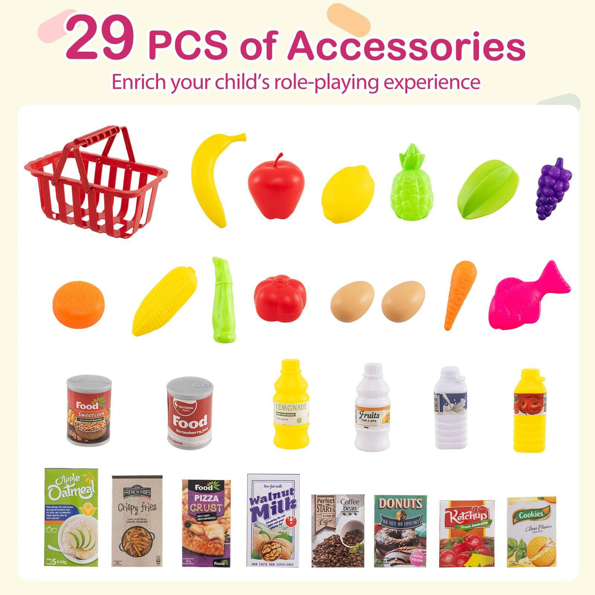 76PCS Supermarket Playset, Kids Pretend Play Grocery Store Set with Shopping Cart