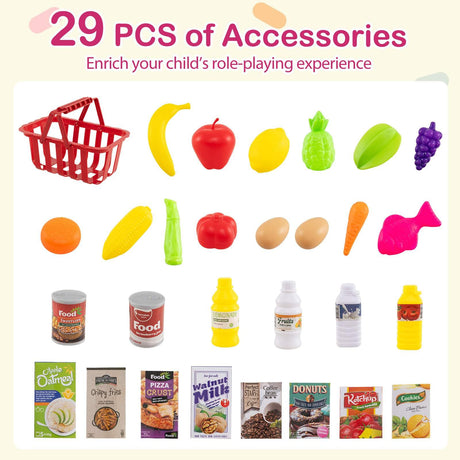 76PCS Supermarket Playset, Kids Pretend Play Grocery Store Set with Shopping Cart