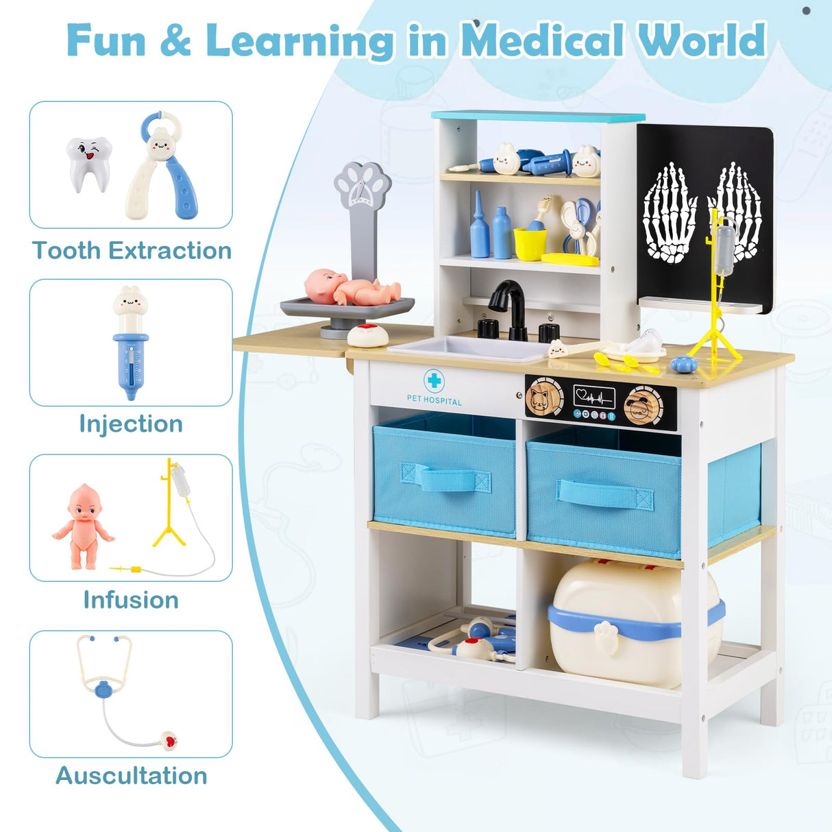 HONEY JOY Kids Play Doctor's Office w/Blackboard, Pet Scale, Faucet, Sink
