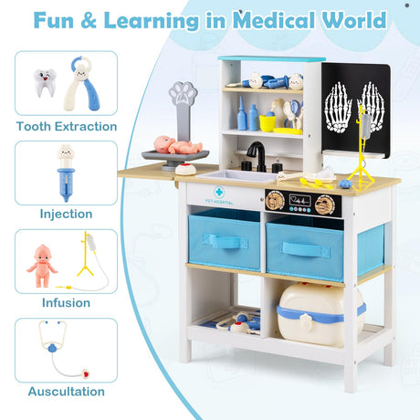 HONEY JOY Kids Play Doctor's Office w/Blackboard, Pet Scale, Faucet, Sink