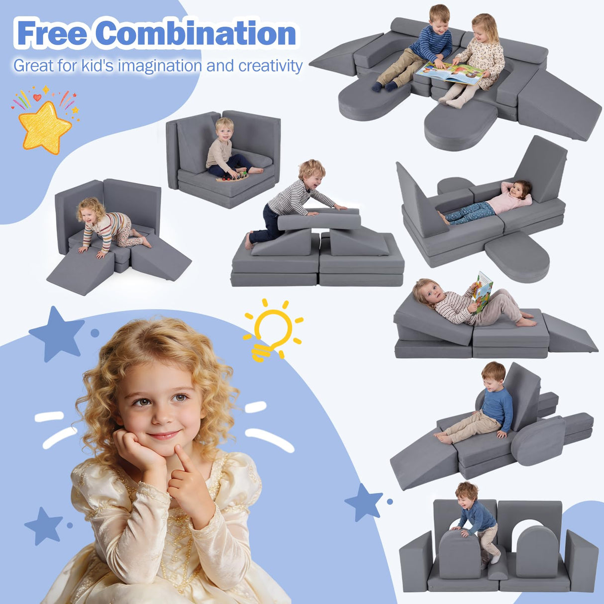 HONEY JOY 10 PCS Modular Kids Play Couch Toddler Climb & Crawl Foam Playset