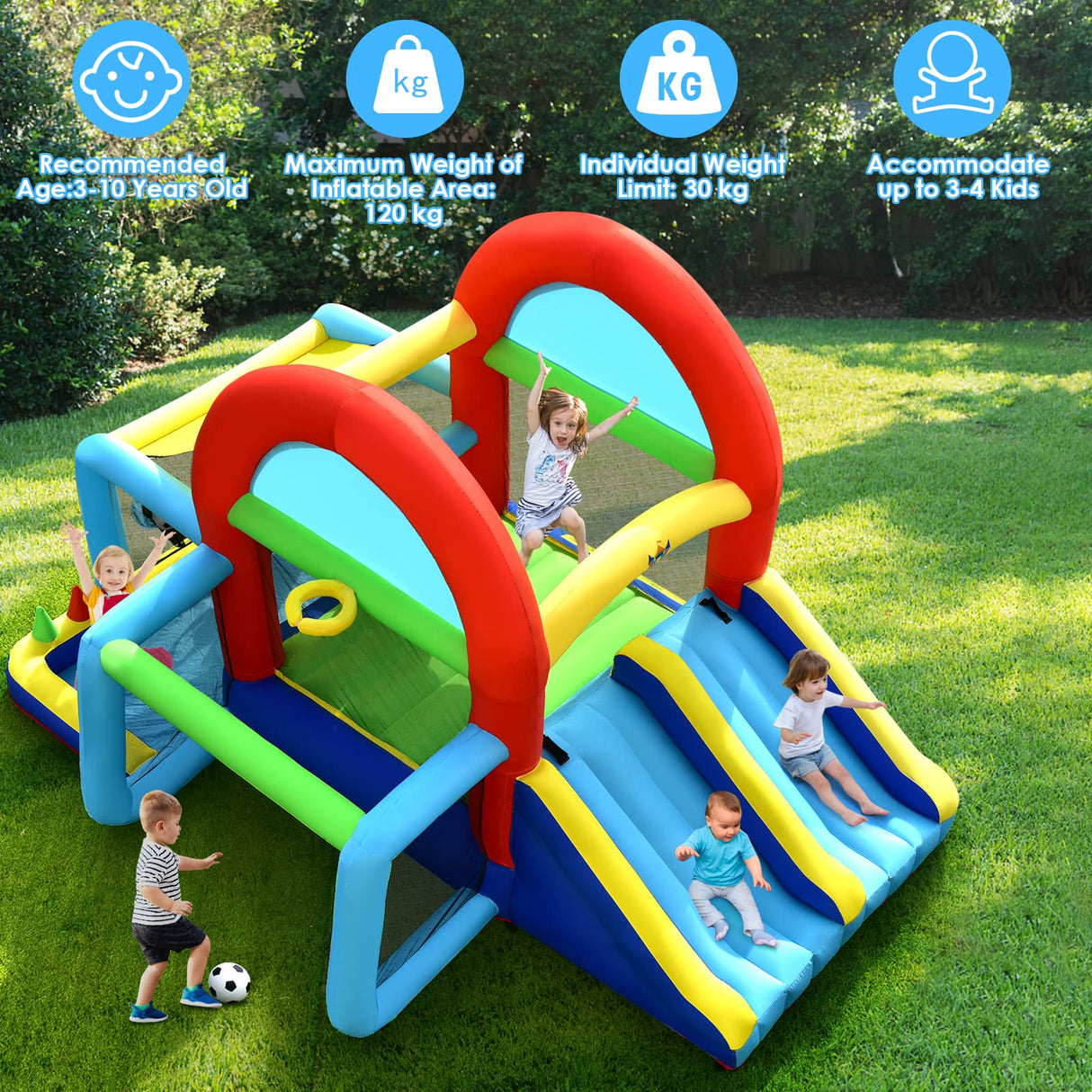 HONEY JOY Inflatable Bounce House, 8 in 1 Kids Jumping Castle w/2 Slides, Jumping Area