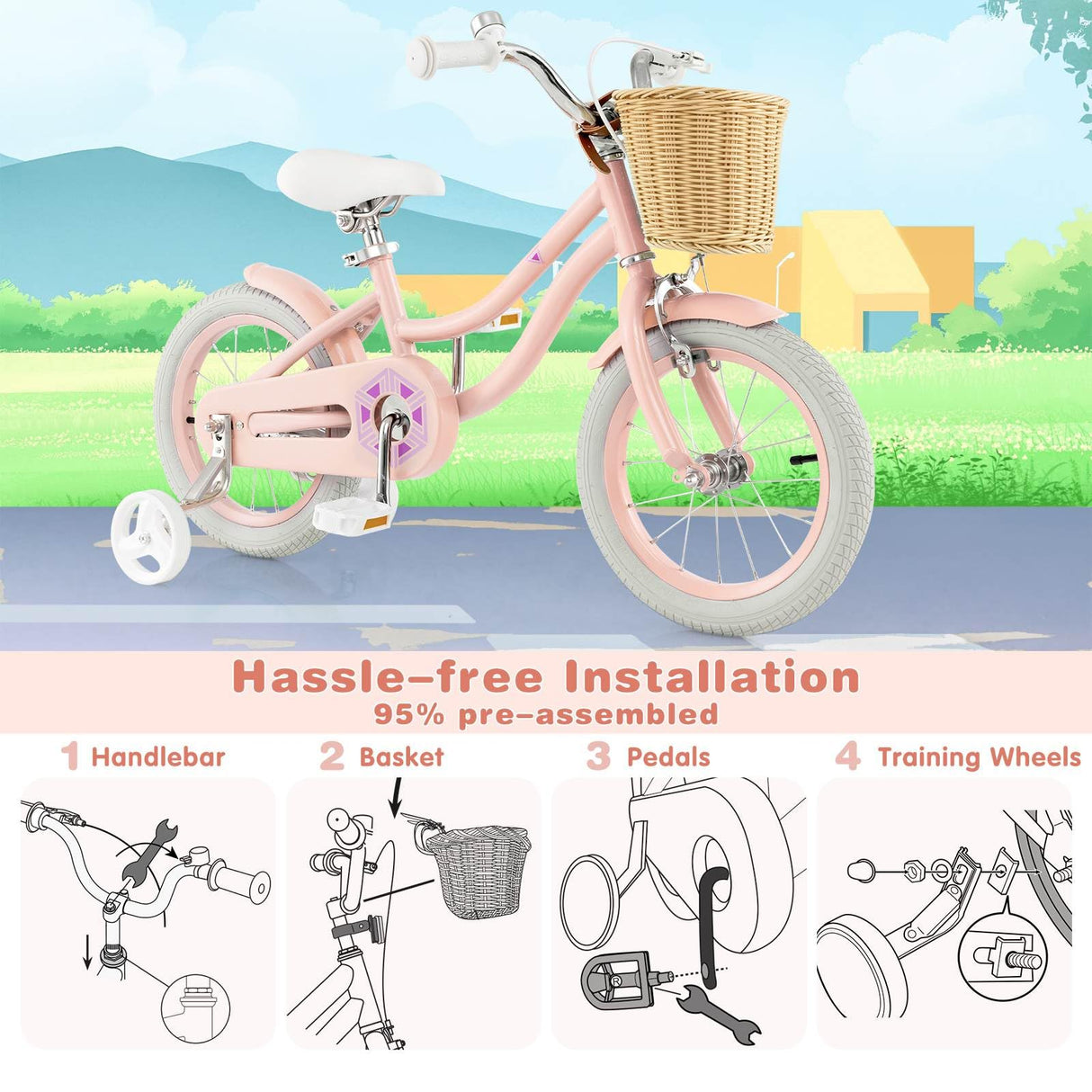 14”/16” Kid’s Bike with Training Wheels, Bicycle for 3-5/4-7 Years Old