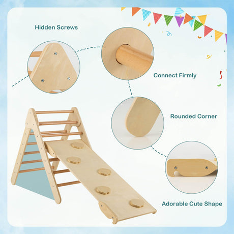 HONEY JOY Wooden Climbing Triangle Ladder for Kids, Children Montessori Triangle Climber with Adjustable Angle’s Ramp for Climb