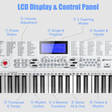 HONEY JOY 61 Key Piano Keyboard, Portable Electronic Keyboard Piano with Lighted Keys, LCD Screen, Headphones (White)