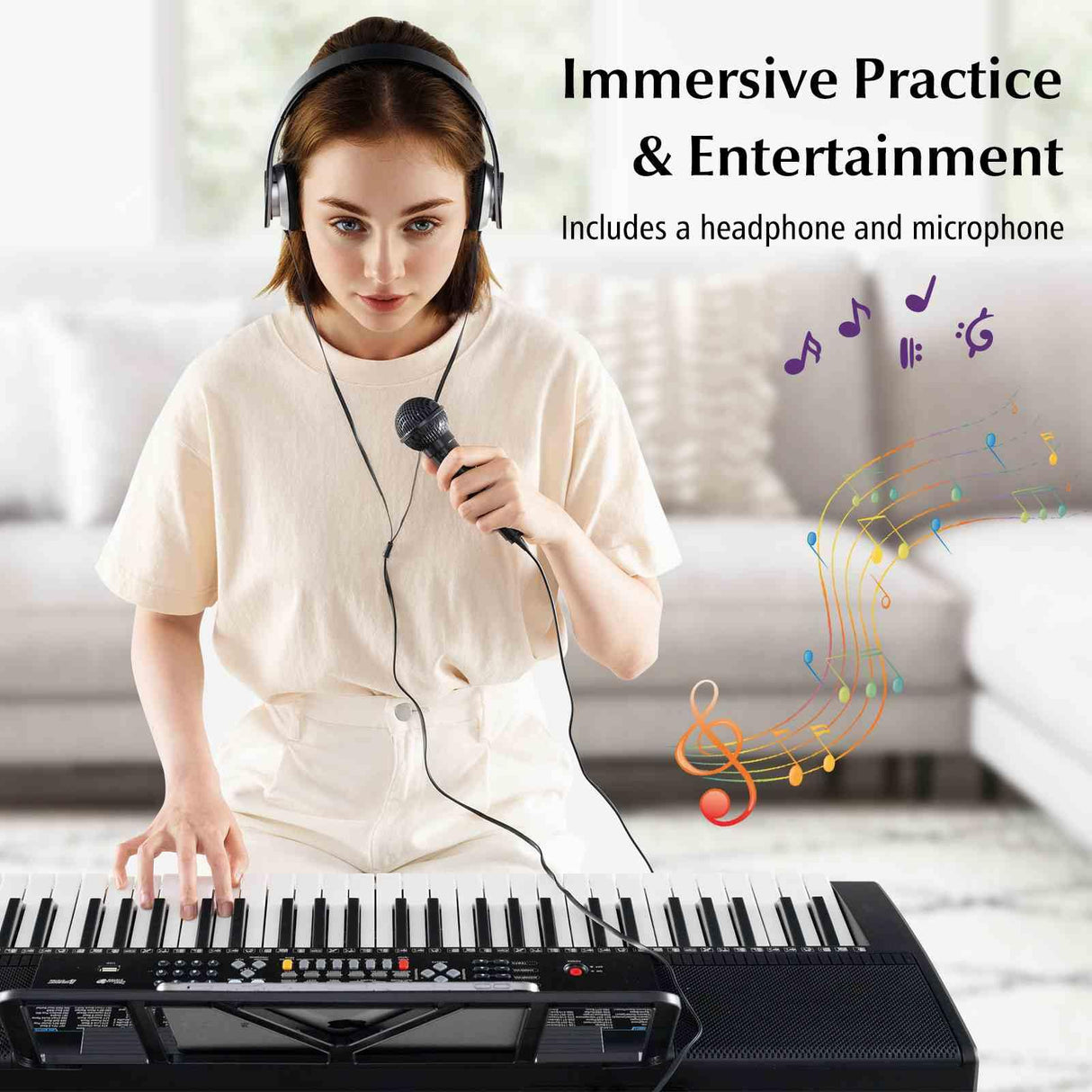 61-Key Portable Electronic Keyboard Piano with Stand and Stool