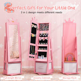 HONEY JOY 360° Swivel Kids Jewelry Cabinet, 3-in-1 Freestanding Full Length Dressing Mirror