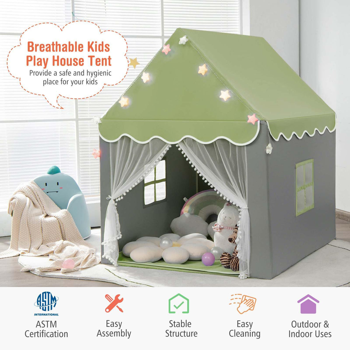 HONEY JOY Kids Play Tent, Large Playhouse with Star Ornaments