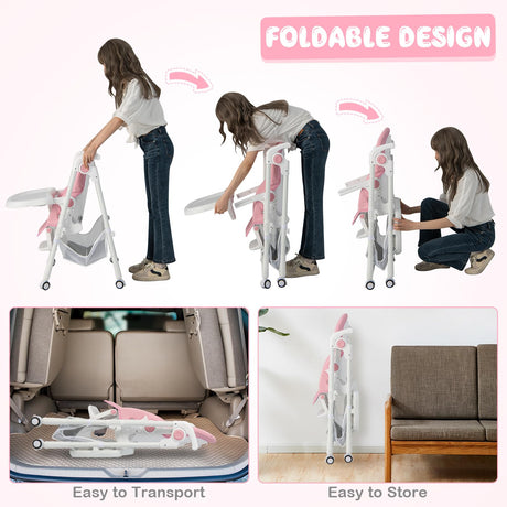 BABY JOY Baby High Chair, Foldable Highchair w/ 7 Heights, 5 Recline Positions