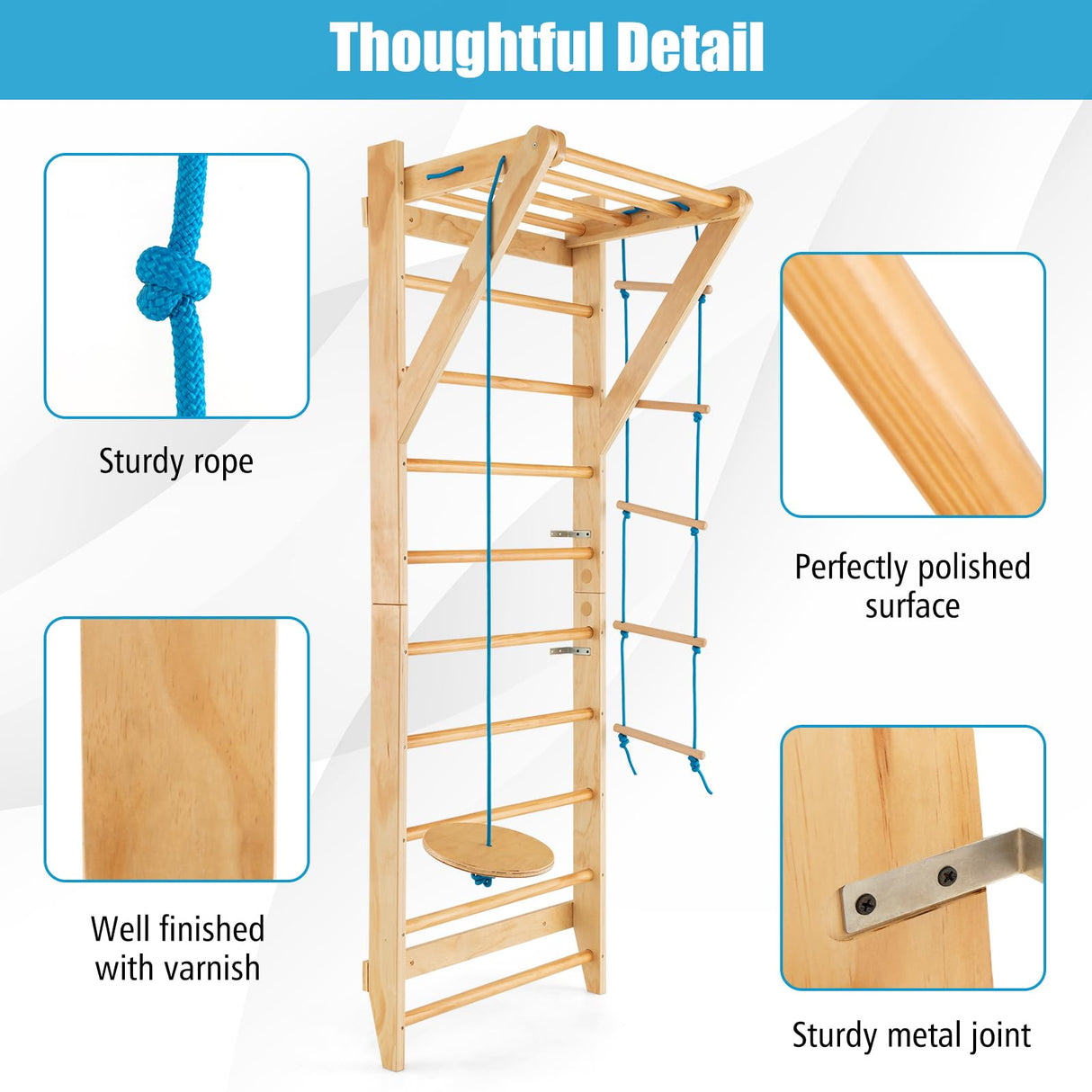 HONEY JOY Wood Stall Bar, Swedish Ladder with Swedish Wall & Pull Up Bar