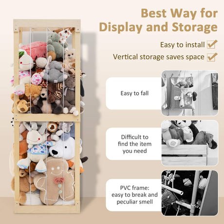 HONEY JOY 300L Large Stuffed Animal Storage, Space-saving Toy Storage Organiser w/Open Top & Elastic Cords