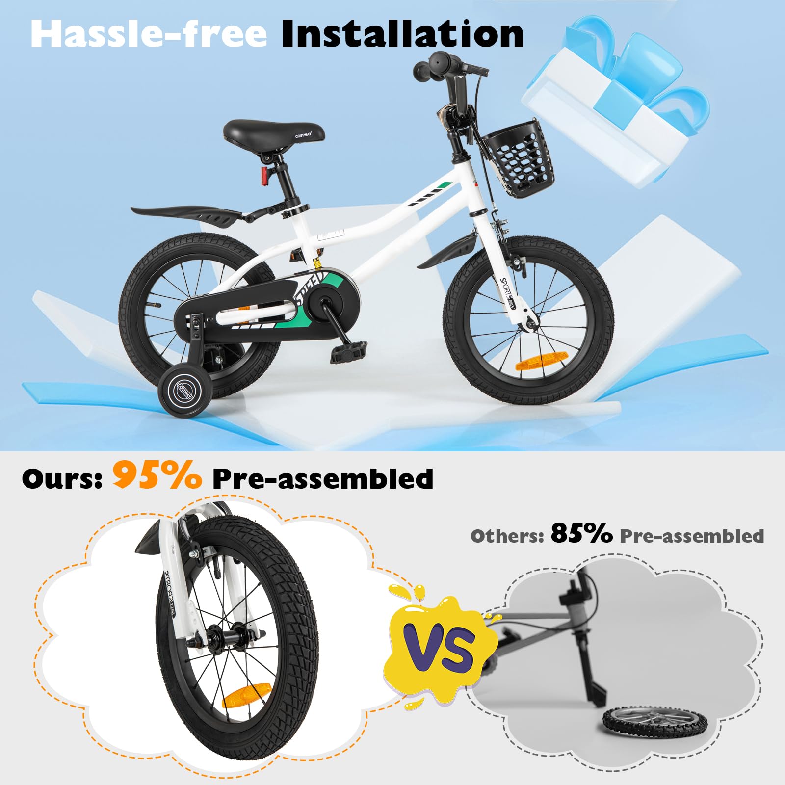 HONEY JOY 14 16 Inch Kids Bike, Toddler Bike with Training Wheels