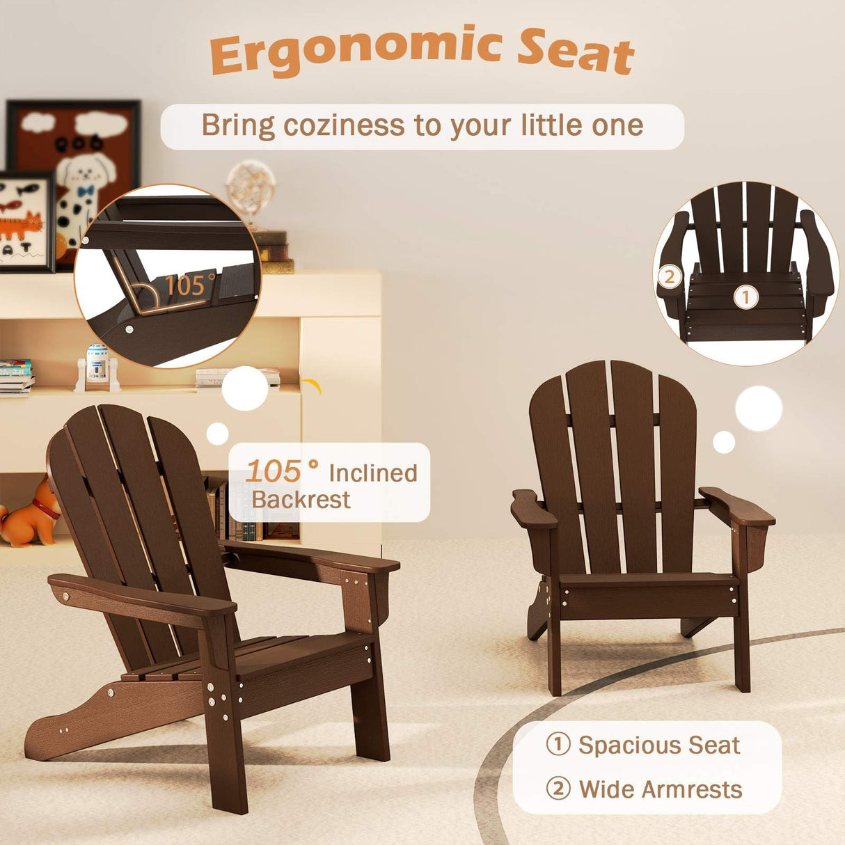 HONEY JOY Kids Adirondack Chair, Indoor Outdoor HDPE Toddler Chair