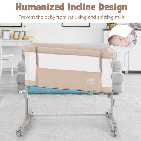 BABY JOY 3 in 1 Baby Bedside Bassinet Baby Cot with Mattress & 5 Adjustable Height