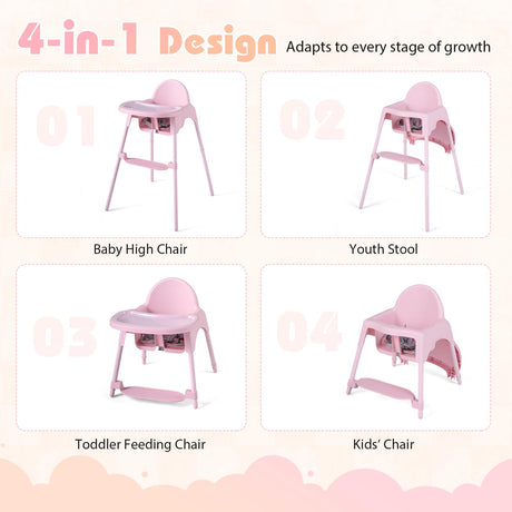 4-in-1 Baby High Chair Convertible Highchair with 2 Heights