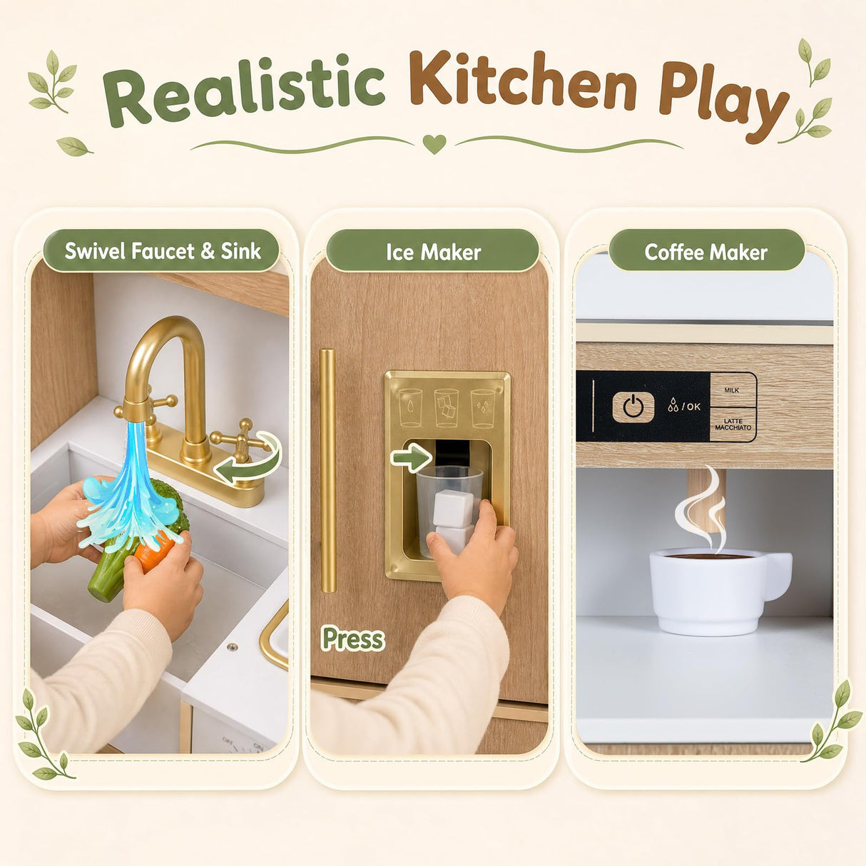 HONEY JOY Wooden Play Kitchen for Kids