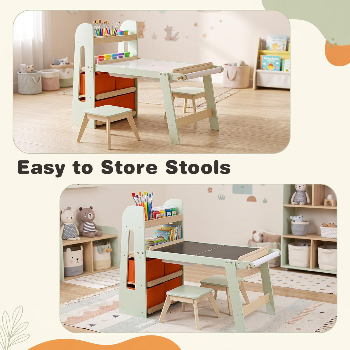 HONEY JOY Kids Sensory Table and Chairs,Art Desk Set with Paper Roll