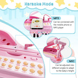 HONEY JOY 31 Keys Kids Piano Keyboard with Stool, Multifunctional Toy Piano with Microphone, Piano Lid (Pink)