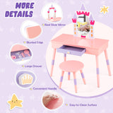 HONEY JOY Kids Vanity Set, Dressing Table for Children with Mirror and Stool, Princess Makeup Table