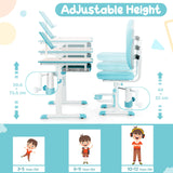 HONEY JOY Kids Desk and Chair Set, Student Study Desk w/Adjustable Height, Tiltable Desktop, Book Stand